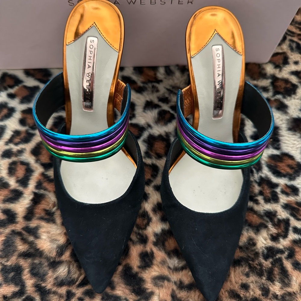 Sophia Webster Black Heels with Rainbow Straps